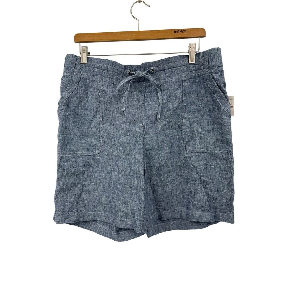NWOT Talbots Simply Flattering Shorts Linen Cotton Blend Blue Chambray Size 12